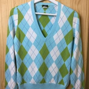J.CREW Sweater Pullover Argyle Geometric Blue Green Size M